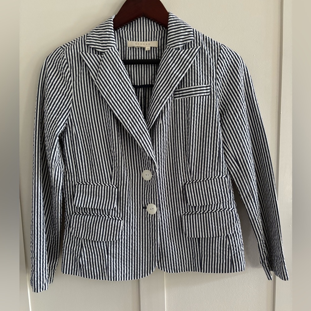 Sandro Seersucker Striped Blazer